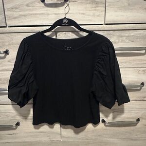 Black Women's Top with Fluffy Sleves